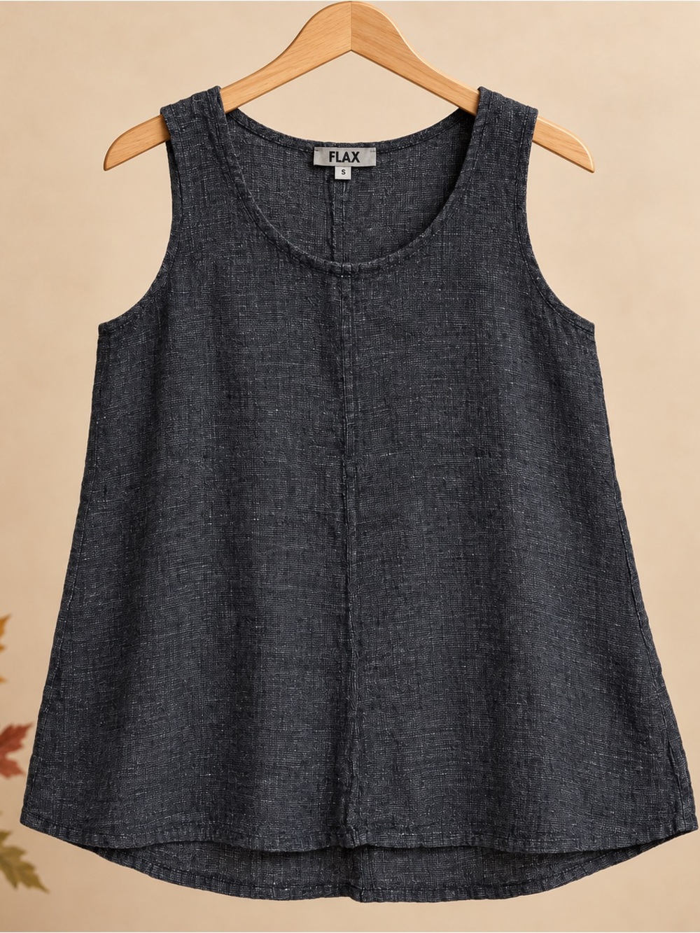 Flax 100% Linen Dark Charcoal Textured Sleeveless Scoop Neck Tank